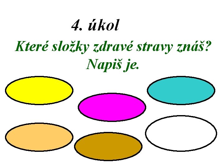 4. úkol Které složky zdravé stravy znáš? Napiš je. 