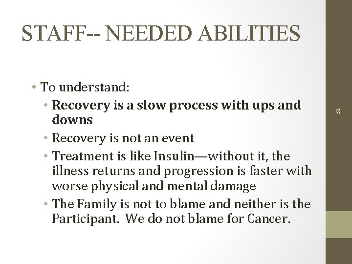  • To understand: • Recovery is a slow process with ups and downs