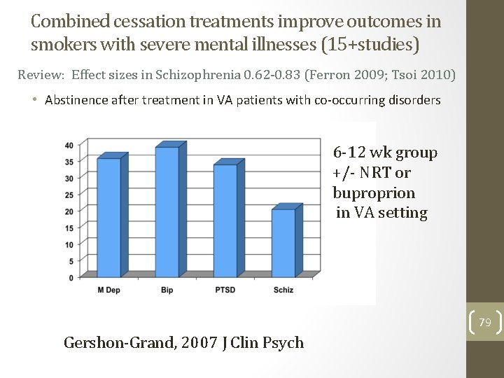 Combined cessation treatments improve outcomes in smokers with severe mental illnesses (15+studies) Review: Effect