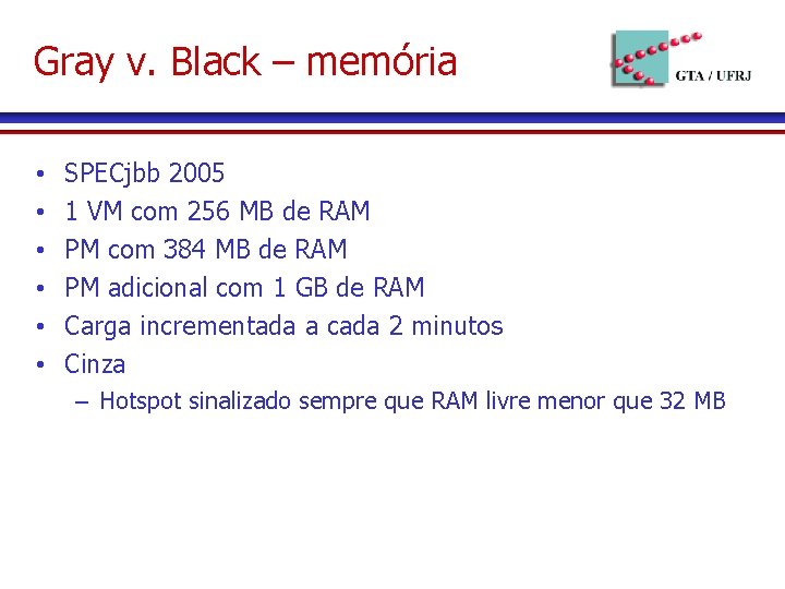 Gray v. Black – memória • • • SPECjbb 2005 1 VM com 256
