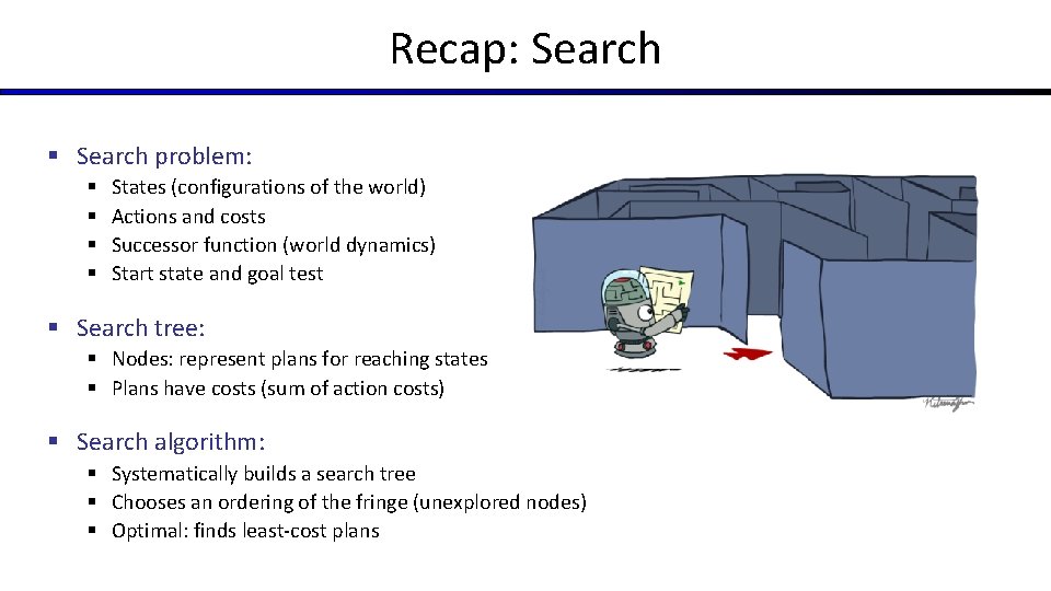Recap: Search § Search problem: § § States (configurations of the world) Actions and Recap: Search § Search problem: § § States (configurations of the world) Actions and