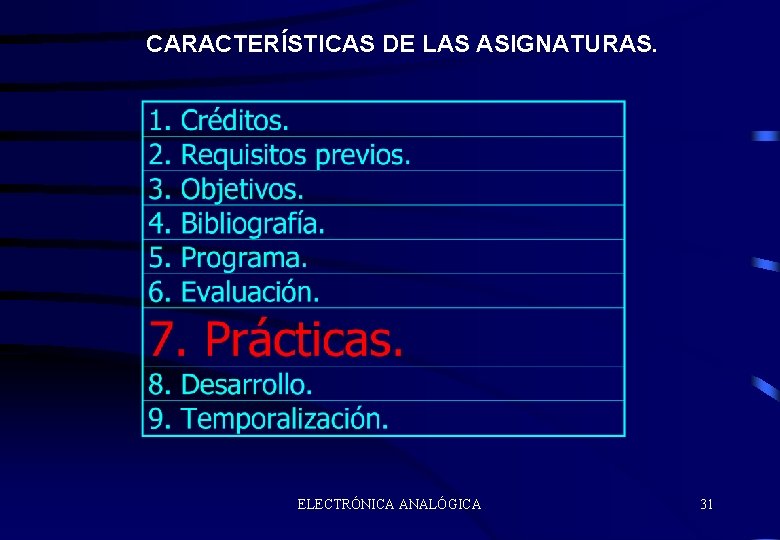 CARACTERÍSTICAS DE LAS ASIGNATURAS. ELECTRÓNICA ANALÓGICA 31 