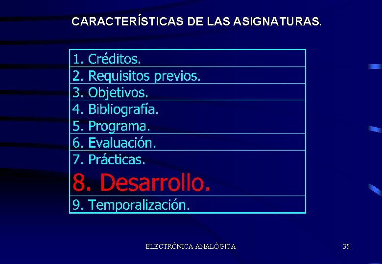 CARACTERÍSTICAS DE LAS ASIGNATURAS. ELECTRÓNICA ANALÓGICA 35 