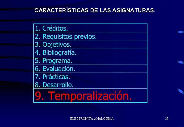 CARACTERÍSTICAS DE LAS ASIGNATURAS. ELECTRÓNICA ANALÓGICA 37 