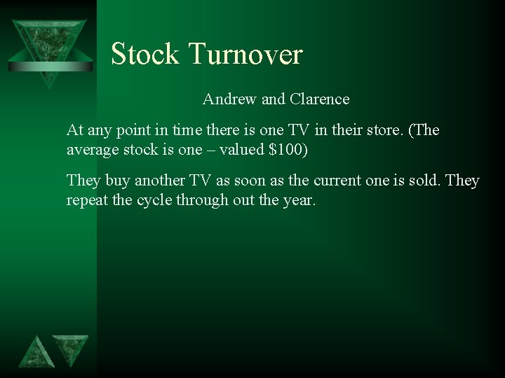 Stock Turnover Andrew and Clarence At any point in time there is one TV