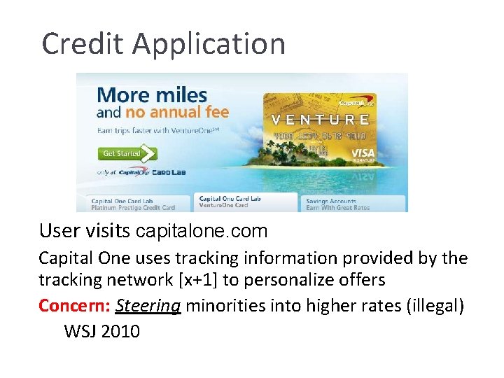 Credit Application User visits capitalone. com Capital One uses tracking information provided by the