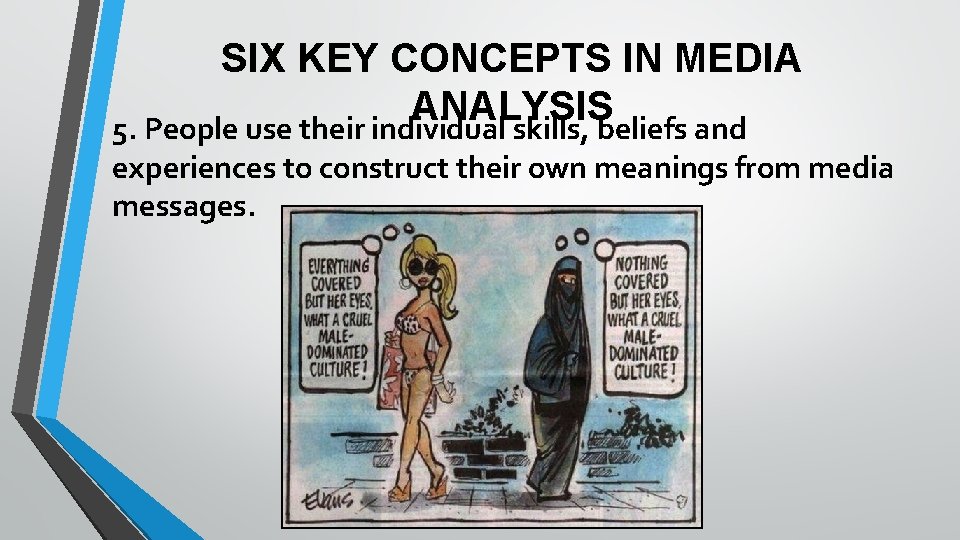 SIX KEY CONCEPTS IN MEDIA ANALYSIS 5. People use their individual skills, beliefs and