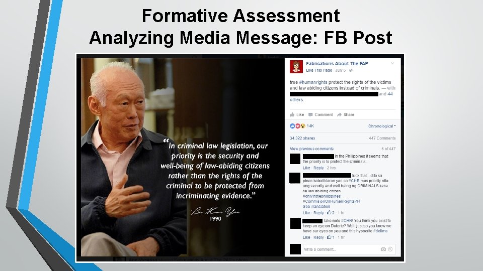 Formative Assessment Analyzing Media Message: FB Post 