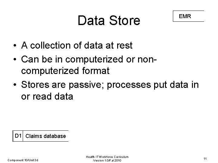 Data Store EMR • A collection of data at rest • Can be in