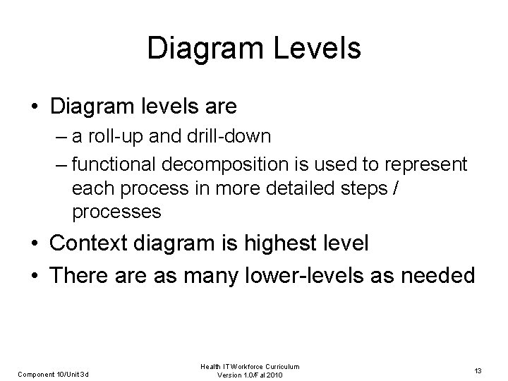 Diagram Levels • Diagram levels are – a roll-up and drill-down – functional decomposition