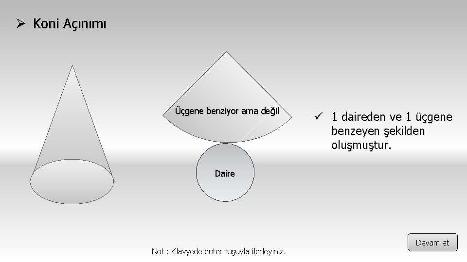 Ø Koni Açınımı Üçgene benziyor ama değil ü 1 daireden ve 1 üçgene benzeyen
