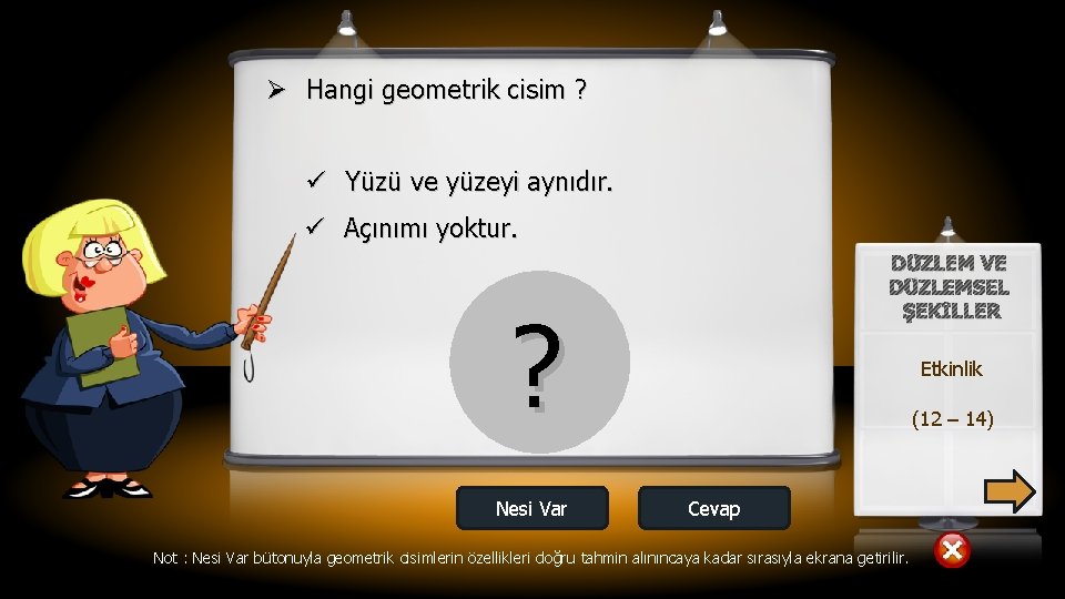 Ø Hangi geometrik cisim ? ü Yüzü ve yüzeyi aynıdır. ü Açınımı yoktur. DÜZLEM