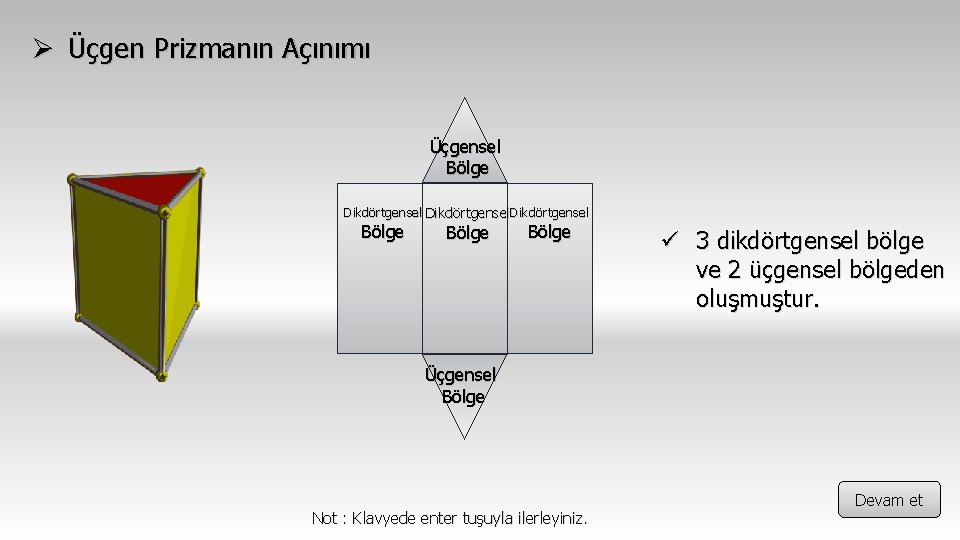 Ø Üçgen Prizmanın Açınımı Üçgensel Bölge Dikdörtgensel Bölge ü 3 dikdörtgensel bölge ve 2