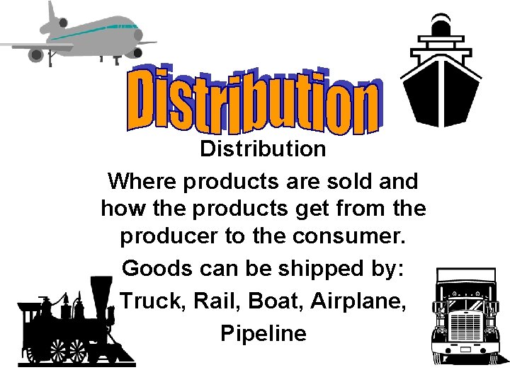 Distribution Where products are sold and how the products get from the producer to Distribution Where products are sold and how the products get from the producer to