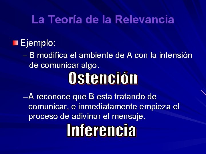 La Teoría de la Relevancia Ejemplo: – B modifica el ambiente de A con