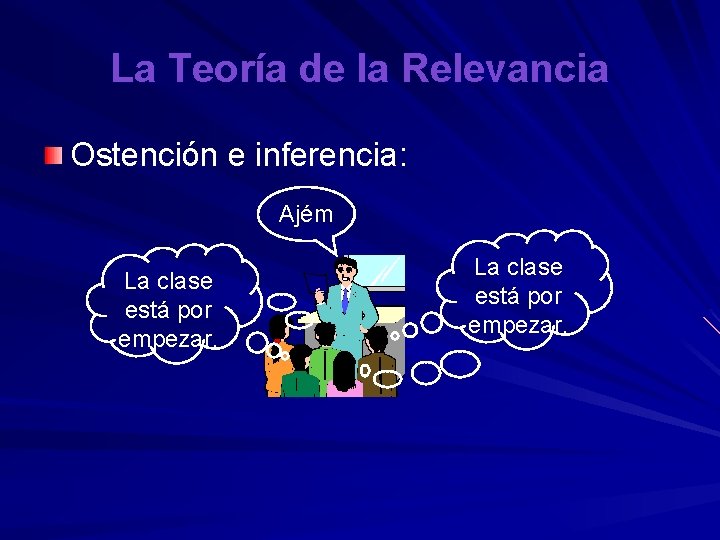 La Teoría de la Relevancia Ostención e inferencia: Ajém La clase está por empezar.