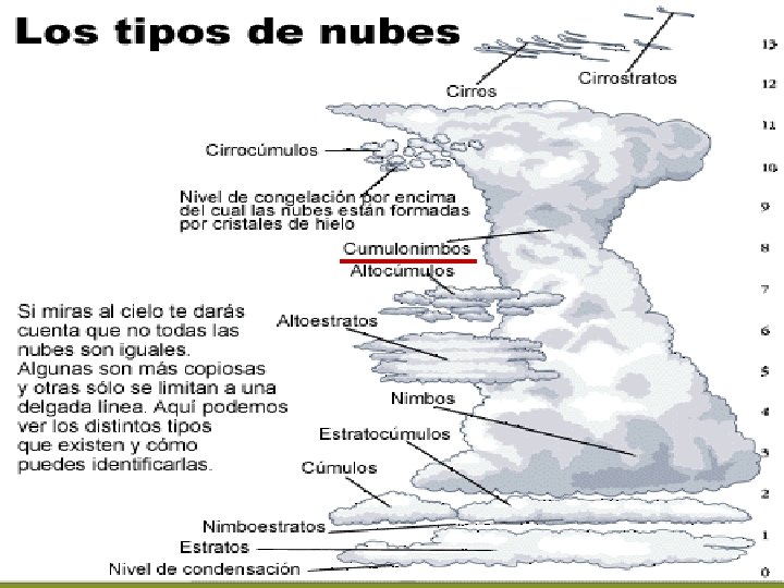 Hay diferentes tipos de nubes, siendo el CUMULONIMBOS la nube típica de tormenta. . Hay diferentes tipos de nubes, siendo el CUMULONIMBOS la nube típica de tormenta. .