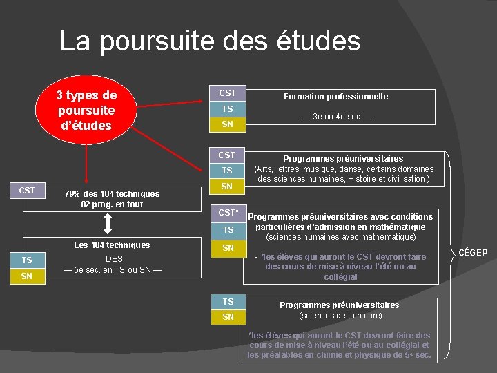 La poursuite des études 3 types de poursuite d’études CST TS SN CST TS