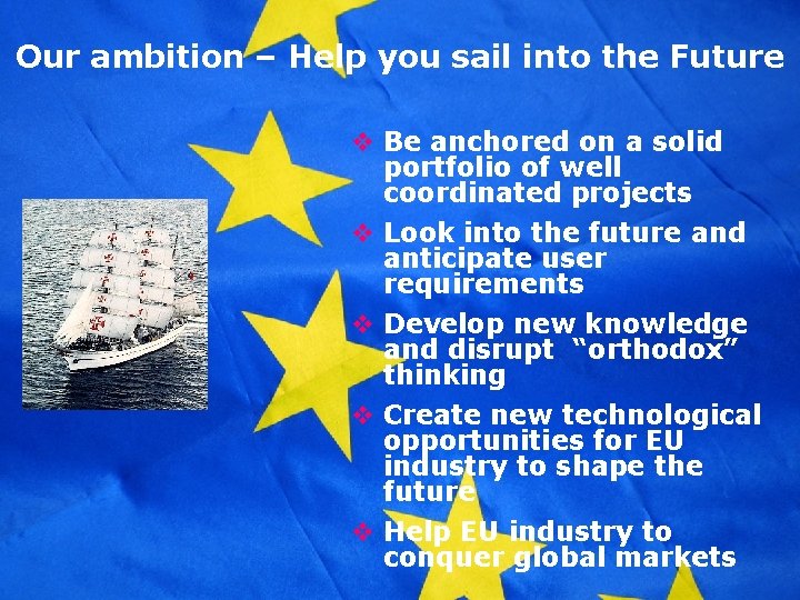 Our ambition – Help you sail into the Future v Be anchored on a