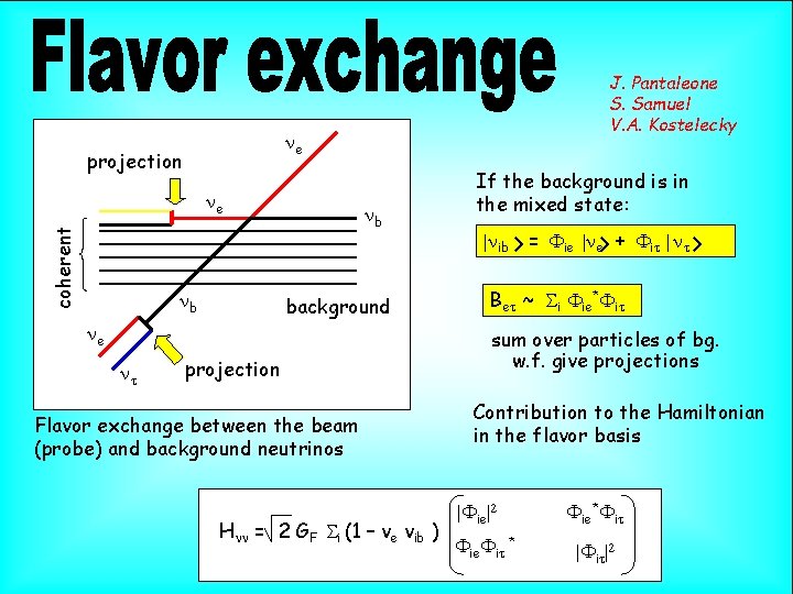 ne projection ne coherent J. Pantaleone S. Samuel V. A. Kostelecky nb nb background