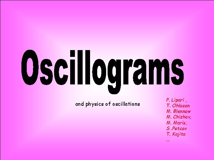 and physics of oscillations P. Lipari , T. Ohlsson M. Blennow M. Chizhov, M.