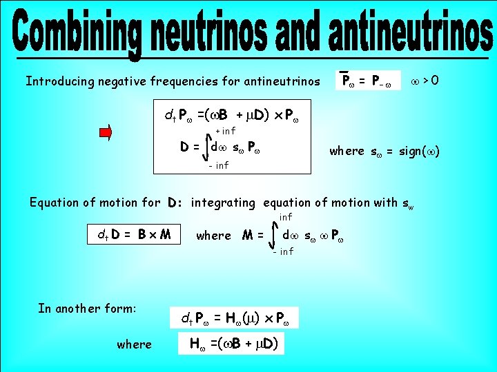 Introducing negative frequencies for antineutrinos Pw = P- w w>0 dt Pw =(w. B