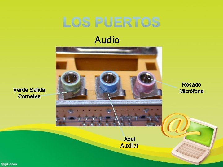 Audio Rosado Micrófono Verde Salida Cornetas Azul Auxiliar 
