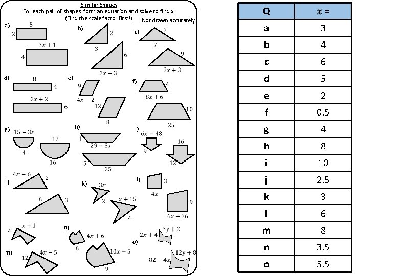 a) d) Similar Shapes For each pair of shapes, form an equation and solve a) d) Similar Shapes For each pair of shapes, form an equation and solve