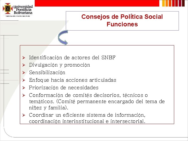 Consejos de Política Social Funciones Ø Ø Ø Ø Identificación de actores del SNBF