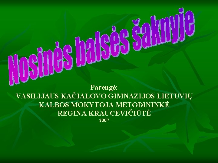 Parengė: VASILIJAUS KAČIALOVO GIMNAZIJOS LIETUVIŲ KALBOS MOKYTOJA METODININKĖ REGINA KRAUCEVIČIŪTĖ 2007 