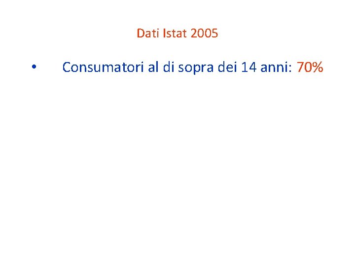 Dati Istat 2005 • Consumatori al di sopra dei 14 anni: 70% 