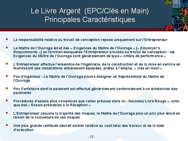 Le Livre Argent (EPC/Clés en Main) Principales Caractéristiques § La responsabilité relative au travail