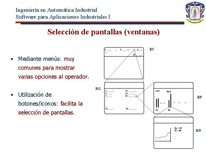 Ingeniería en Automática Industrial Software para Aplicaciones Industriales I Selección de pantallas (ventanas) RC