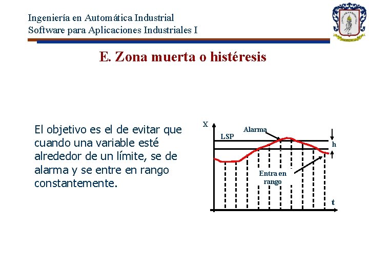 Ingeniería en Automática Industrial Software para Aplicaciones Industriales I E. Zona muerta o histéresis