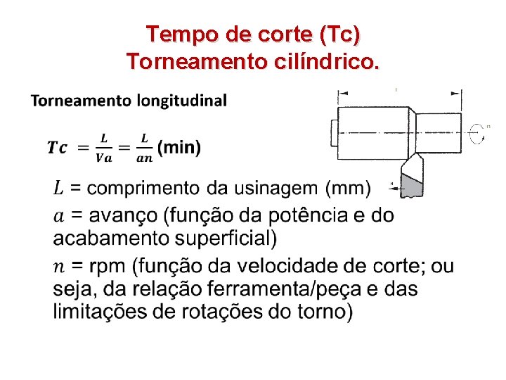 Tempo de corte (Tc) Torneamento cilíndrico. • 