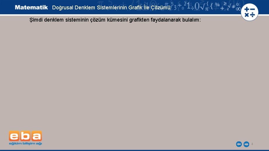 Doğrusal Denklem Sistemlerinin Grafik İle Çözümü Şimdi denklem sisteminin çözüm kümesini grafikten faydalanarak bulalım: