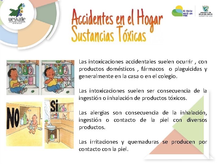 Las intoxicaciones accidentales suelen ocurrir , con productos domésticos , fármacos o plaguicidas y Las intoxicaciones accidentales suelen ocurrir , con productos domésticos , fármacos o plaguicidas y