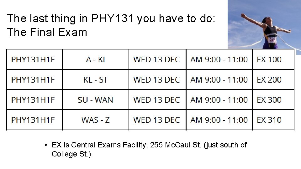 The last thing in PHY 131 you have to do: The Final Exam •