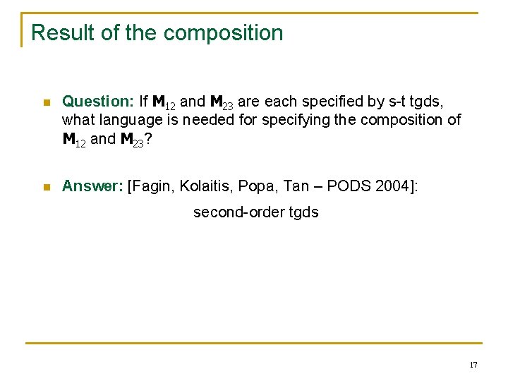 Result of the composition n n Question: If M 12 and M 23 are