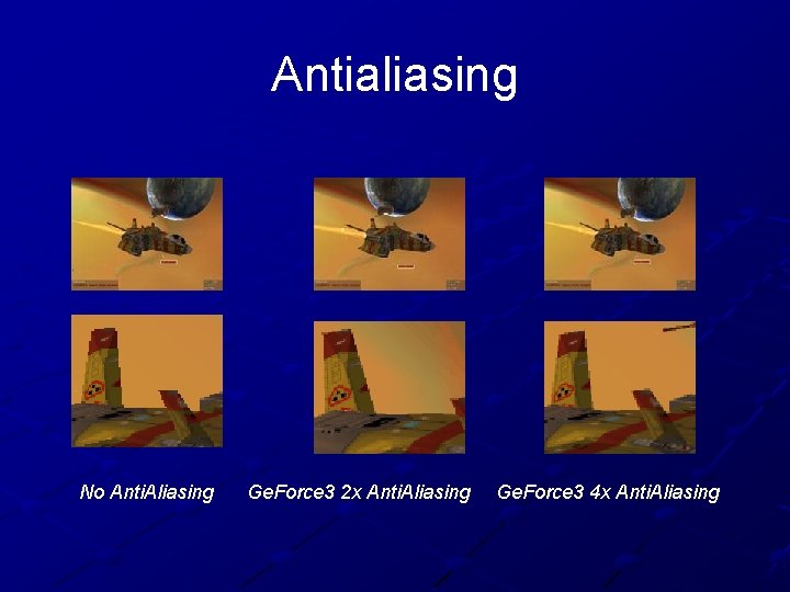 Antialiasing No Anti. Aliasing Ge. Force 3 2 x Anti. Aliasing Ge. Force 3