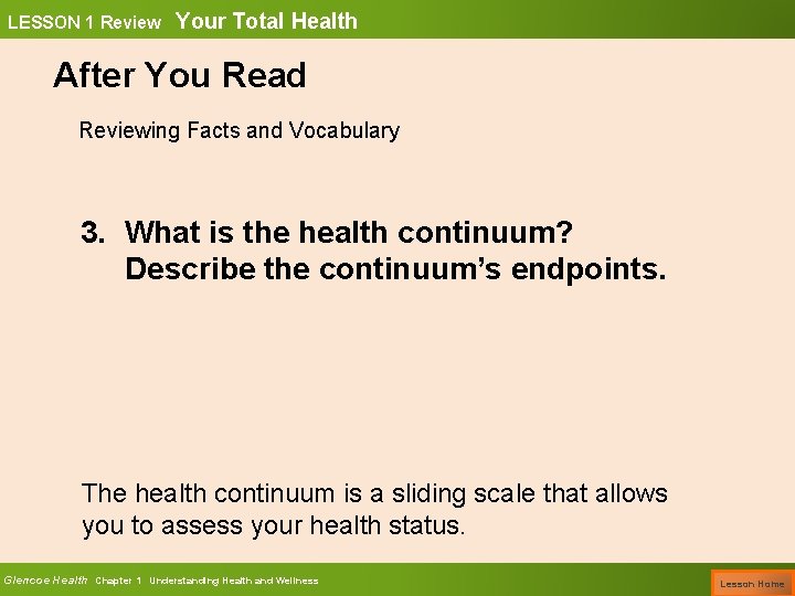 LESSON 1 Review Your Total Health After You Read Reviewing Facts and Vocabulary 3.