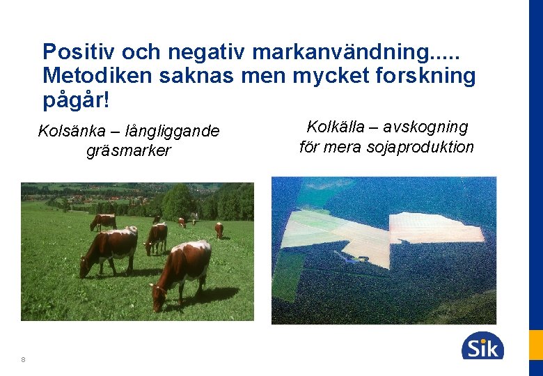 Positiv och negativ markanvändning. . . Metodiken saknas men mycket forskning pågår! Kolsänka –