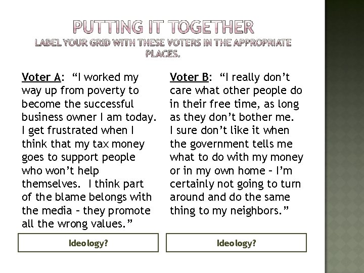 Voter A: “I worked my way up from poverty to become the successful business