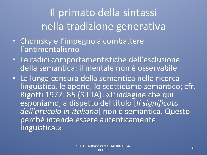 Il primato della sintassi nella tradizione generativa • Chomsky e l’impegno a combattere l’antimentalismo