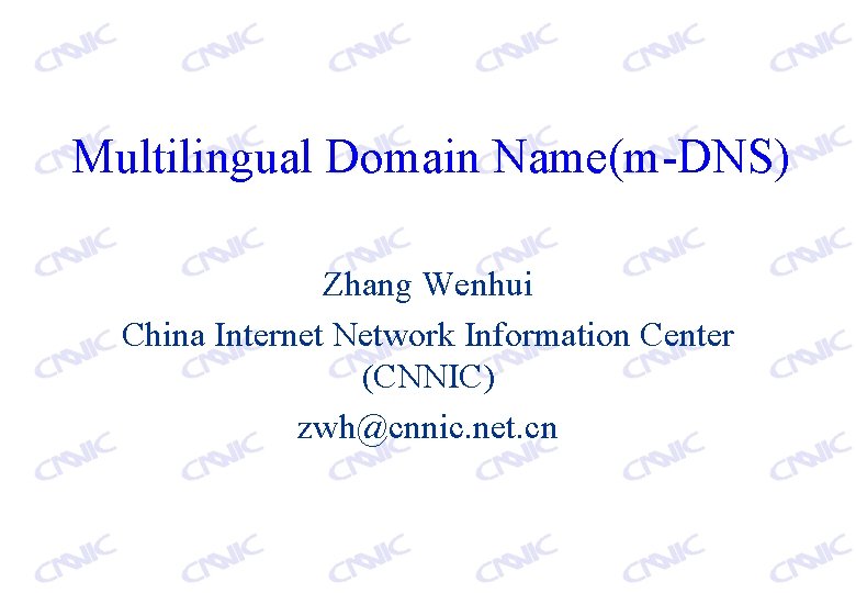 Multilingual Domain Name(m-DNS) Zhang Wenhui China Internet Network Information Center (CNNIC) zwh@cnnic. net. cn
