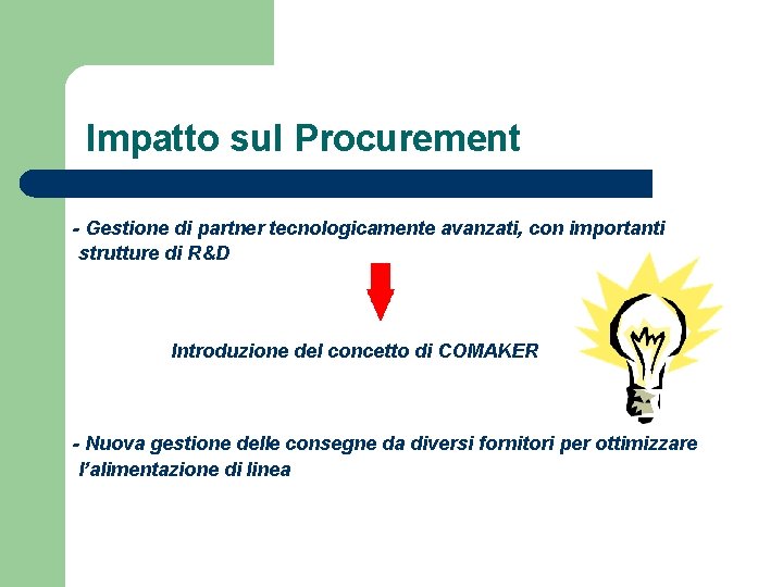 Impatto sul Procurement - Gestione di partner tecnologicamente avanzati, con importanti strutture di R&D