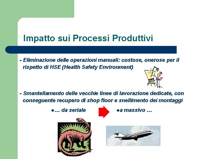 Impatto sui Processi Produttivi - Eliminazione delle operazioni manuali: costose, onerose per il rispetto