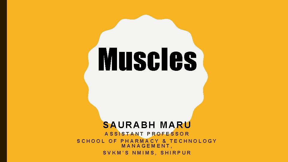 Muscles SAURABH MARU ASSISTANT PROFESSOR SCHOOL OF PHARMACY & TECHNOLOGY MANAGEMENT, SVKM’S NMIMS, SHIRPUR