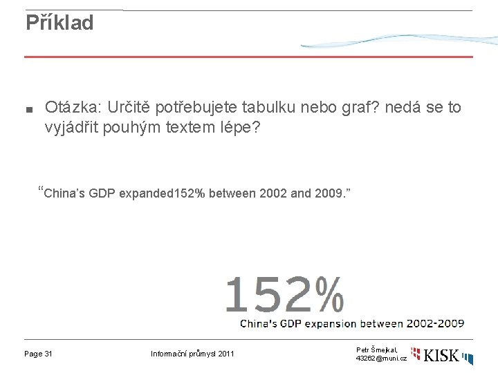 Příklad ■ Otázka: Určitě potřebujete tabulku nebo graf? nedá se to vyjádřit pouhým textem