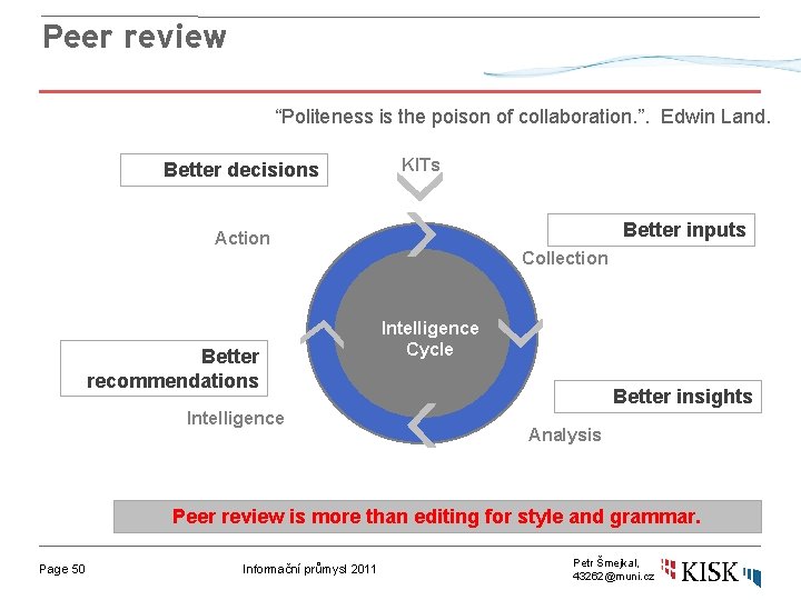 Peer review “Politeness is the poison of collaboration. ”. Edwin Land. Better decisions KITs